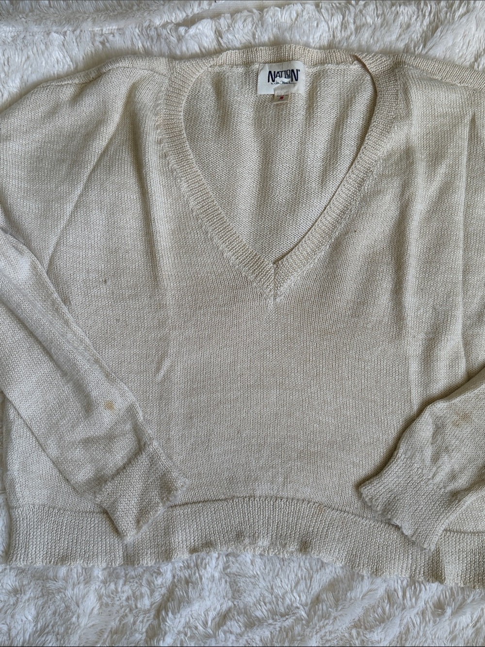 Nation Ltd  Cream V-Neck Baby Alpaca Sweater
